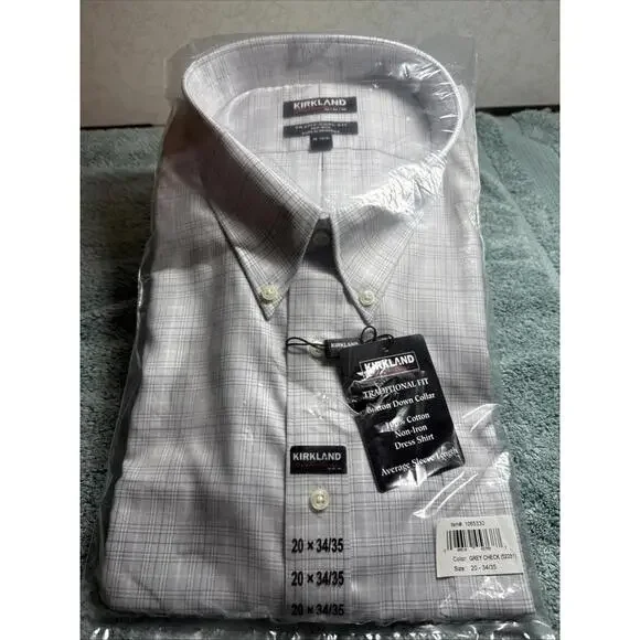Kirkland Signature Shirts | Kirkland Signature Mens Traditional Fit Button Down Dress Shirt Size 20-34/35 | Color: Gray | Size: XL | Jdmor2109's